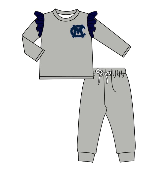 Preorder(moq 5) Baby Girls Clothes Grey Long Sleeves Pants Outfits