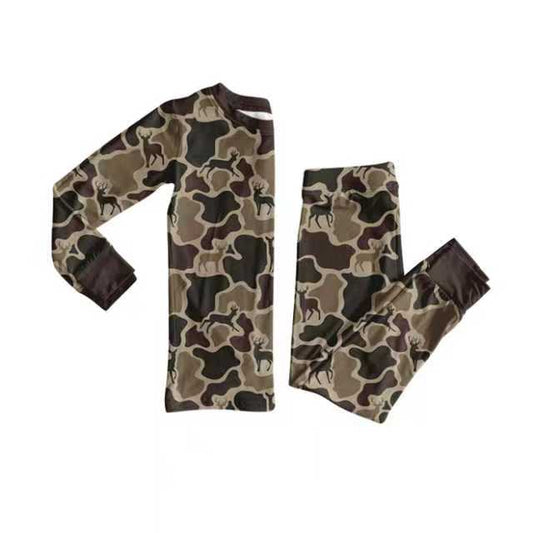 Preorder (moq 8)Baby Boys Dark Brown Deer Camo Top Pants Western Pajamas Set 9.24