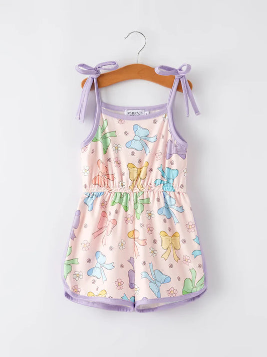 Preorder moq 5 Baby Girls Purple Bows Straps Jumpsuits 4.23