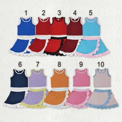 Sibling Baby Girls Sleeveless Vests Top Scallop Skirt Short Yoga Active Clothes Sets