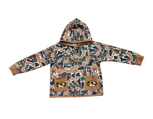 Preorder (moq 5)Baby Boys Dark Brown Camo Tigers Pockets Team Button Hoodie Jackets Top 11.22