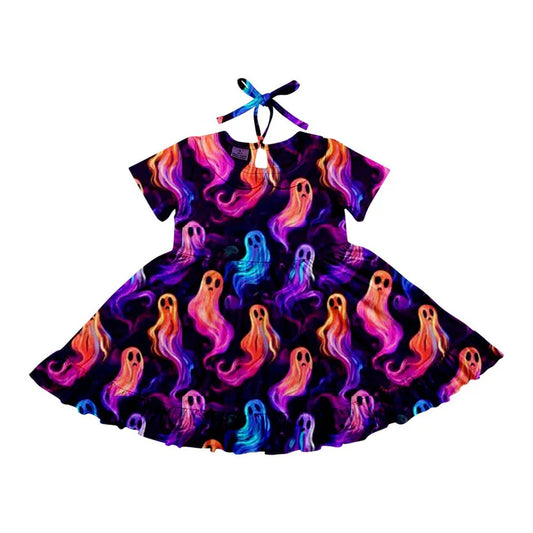 Preorder (moq 5)Baby Girls Halloween Ghost Twirl Knee Length Dresses 6.14