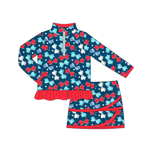 Preorder (moq 5)Baby Girls Stars Bows Zipper Ruffle Pullover Top Skirt Shorts Clothes Sets 1.7