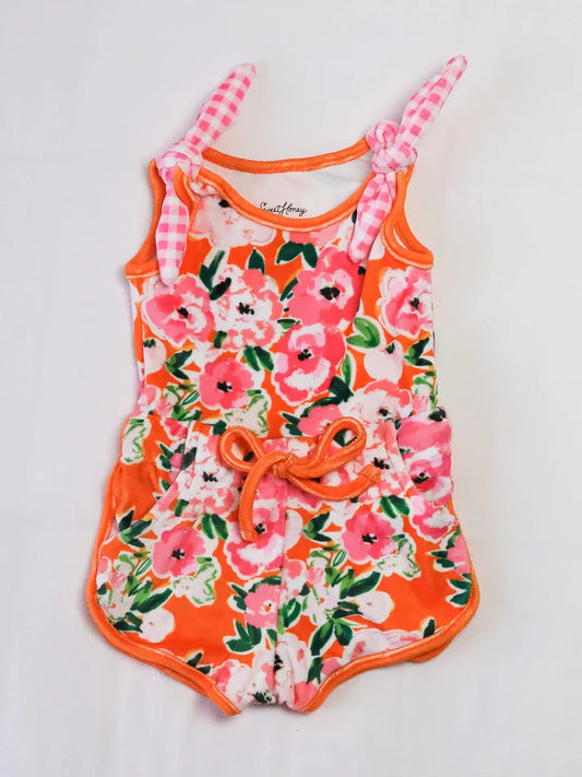 Preorder moq 5 Baby Girls Sleeveless Orange Flowers Top Pockets Shorts Set 4.23