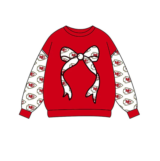 Preorder Moq 5 Baby Girls Red Long Sleeve KC Bows Team Tee Shirts Top 10.16