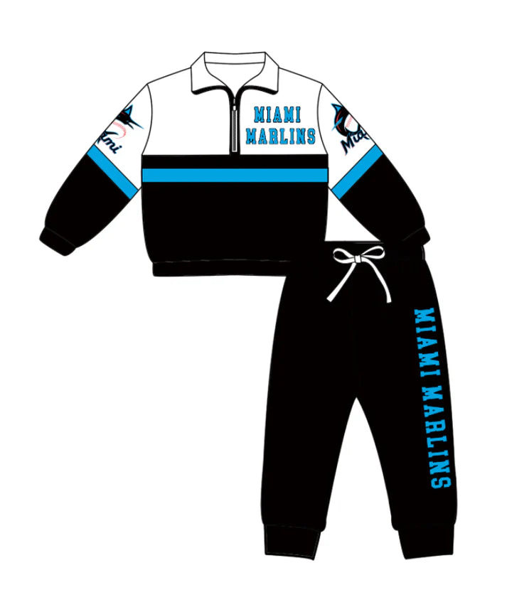 Preorder (moq 5)Baby Boys Miami Marlins Zipper Pullover Jogger Pants Team Clothes Set 1.7