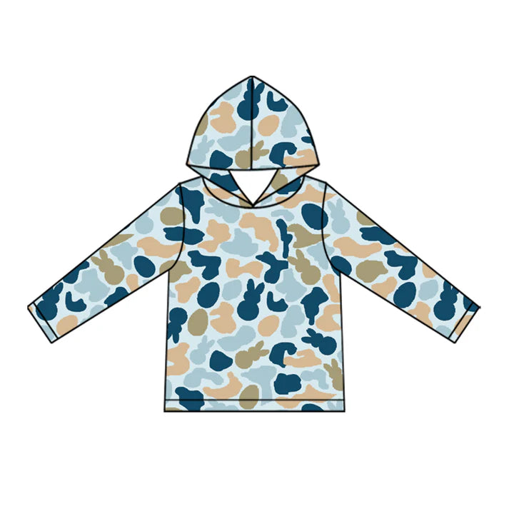 Preorder (moq 5)Baby Boys Southern Rabbits Eggs Camo Easter Hoodies Top 1.5