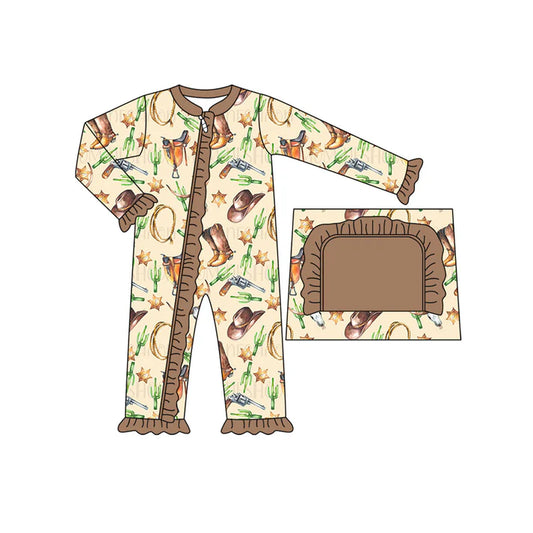 Preorder moq 5 Baby Infant Girls Long Sleeves Boots Hats Hunting Ruffle Zipper Romper 7.12