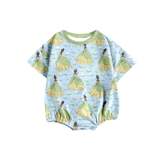 preorder(moq 5) Baby Girls Green Princess Short Sleeve Rompers 12.26