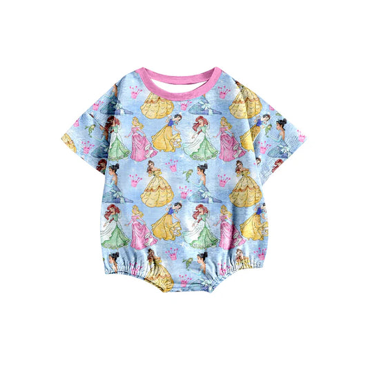 preorder(moq 5) Baby Girls Blue Princess Short Sleeve Rompers 12.26