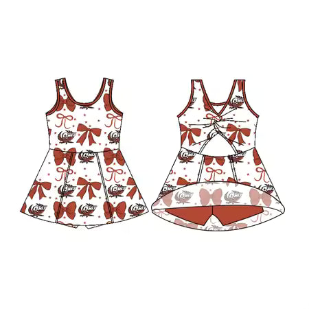 Preorder (moq 5)Baby Girls Sleeveless Red Owl Football Team Shorts Dresses 8.15
