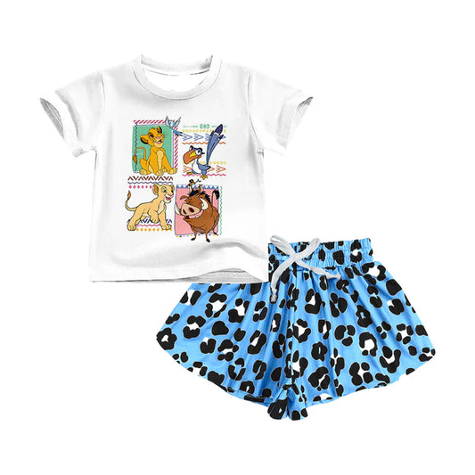 Preorder (moq 5)Baby Girls Lion Top Leopard Shorts Outfits Sets 5.16