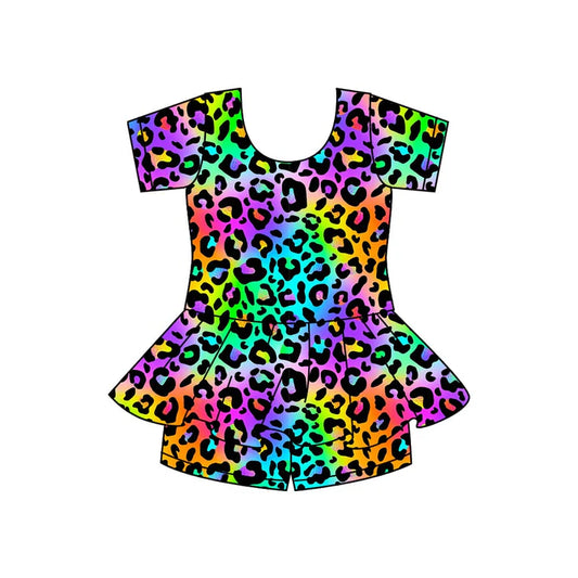 Preorder moq 5 Baby Girls Colorful Leopard Short Sleeves Top Shorts Sets 5.8