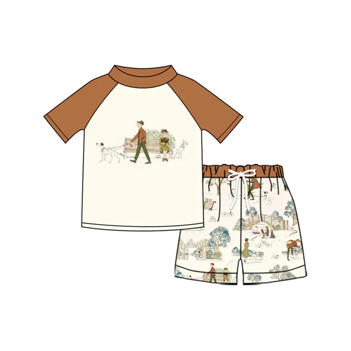 Preorder (moq 5)Baby Boys Dogs Park Top Shorts Swimming Clothes Sets Swimsuits 1.10