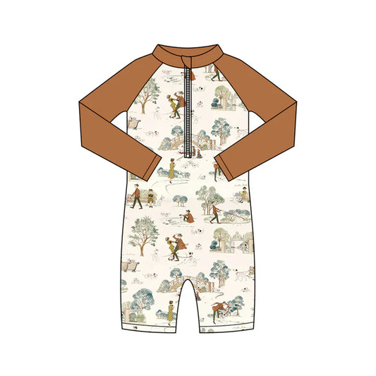 Preorder (moq 5)Baby Boys Long Sleeve Dogs Park Zipper Pants Swimsuits 1.10