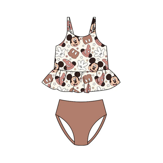 Preorder (moq 5)Baby Girls Strap Cartoon Mouses Stars Ruffle Tunic Bummies Swimming Clothes Sets Swimsuits 1.10