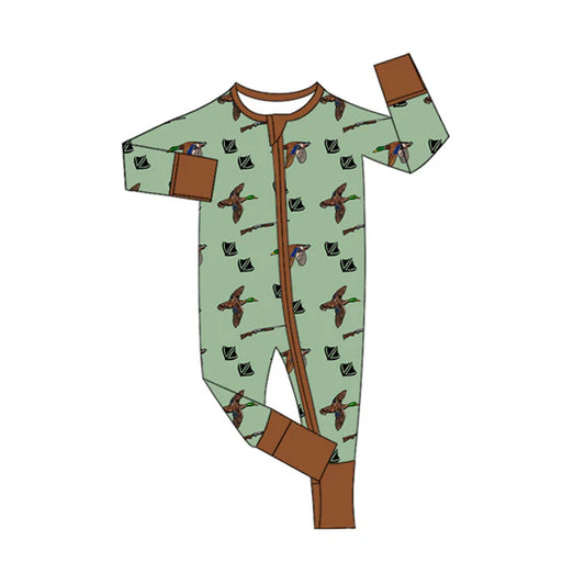 Preorder (moq 5)Baby Boys Long Sleeves Green Ducks Zipper Rompers 6.28