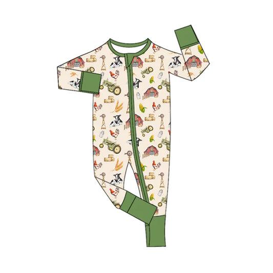 Preorder (moq 5)Baby Boys Long Sleeves Cows Houses Zipper Rompers 6.28