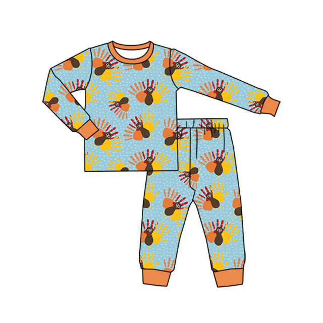 Preorder (moq 5)Baby Boys Long Sleeves Turkey Plaid Top Pant Pajamas Clothes Set 6.30
