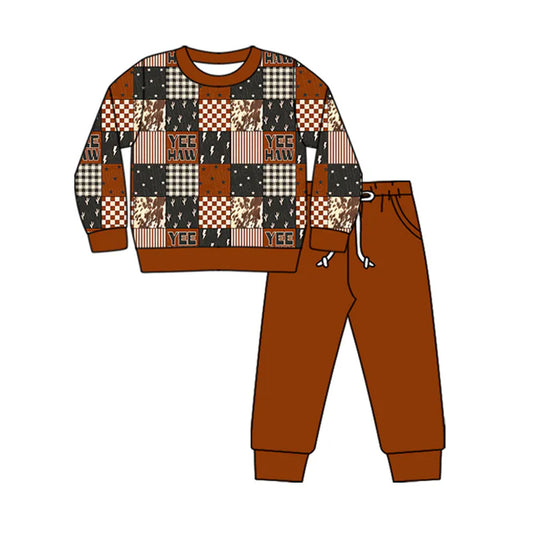 Preorder (moq 5)Baby Girls Long Sleeves Brown Cow Western Top Pant Clothes Sets 5.29