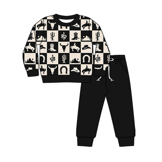 Preorder (moq 5)Baby Girls Long Sleeves Cowboy Boots Western Top Pant Clothes Sets 5.29
