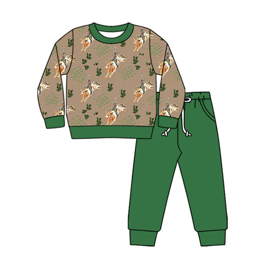 Preorder (moq 5)Baby Girls Long Sleeves Wild West Western Top Pant Clothes Sets 5.29