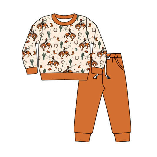 Preorder (moq 5)Baby Girls Long Sleeves Cowboy Rodeo Western Top Pant Clothes Sets 5.29