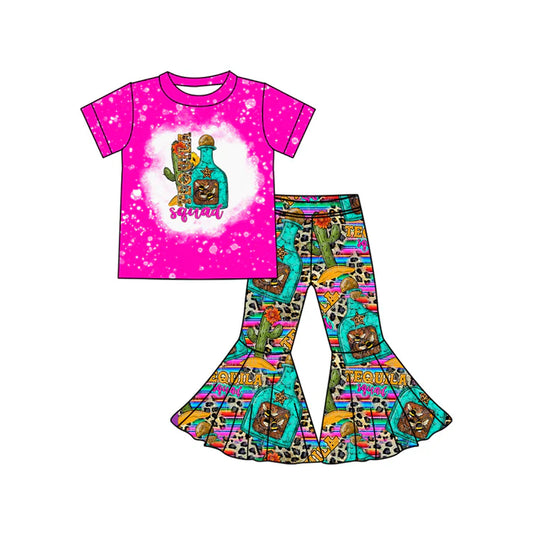 Preorder (moq 5)Baby Girls Western Pink Cactus Top Bell Bottom Pant Sets 5.24