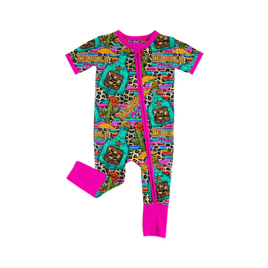 Preorder (moq 5)Baby Girls Western Pink Cactus Zipper Rompers 5.24