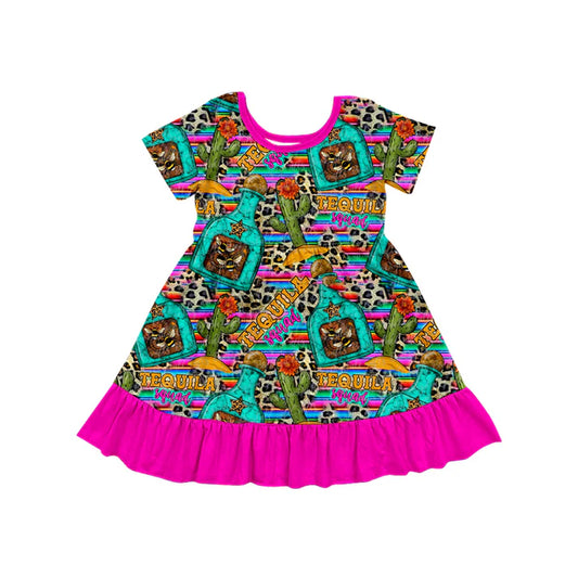 Preorder (moq 5)Baby Girls Western Pink Cactus Knee Length Dresses 5.24