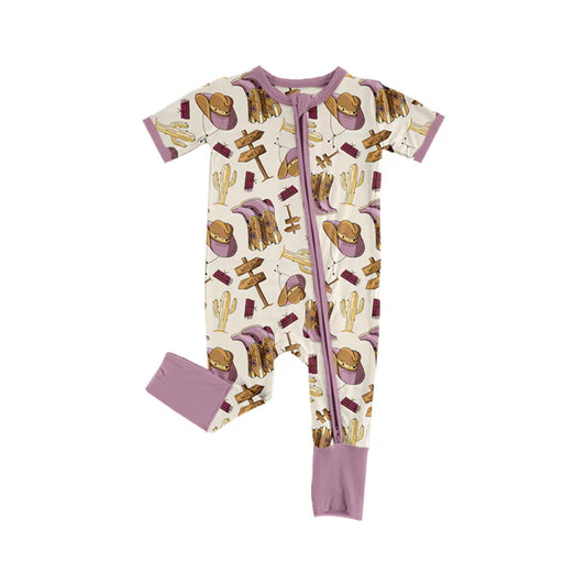 Preorder (moq 5)Baby Girls Western Western Purple Boots Zipper Rompers 5.24