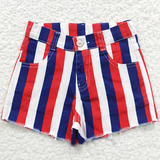 Baby Girls Jeans Shorts 4th Of July Stripe Denim Shorts SS0082