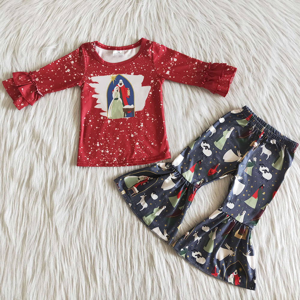 Boutique Baby Girls Clothes Fall Winter Christmas Toddler Girls Clothing Bell Pant Set Wholesale 6 A22-13