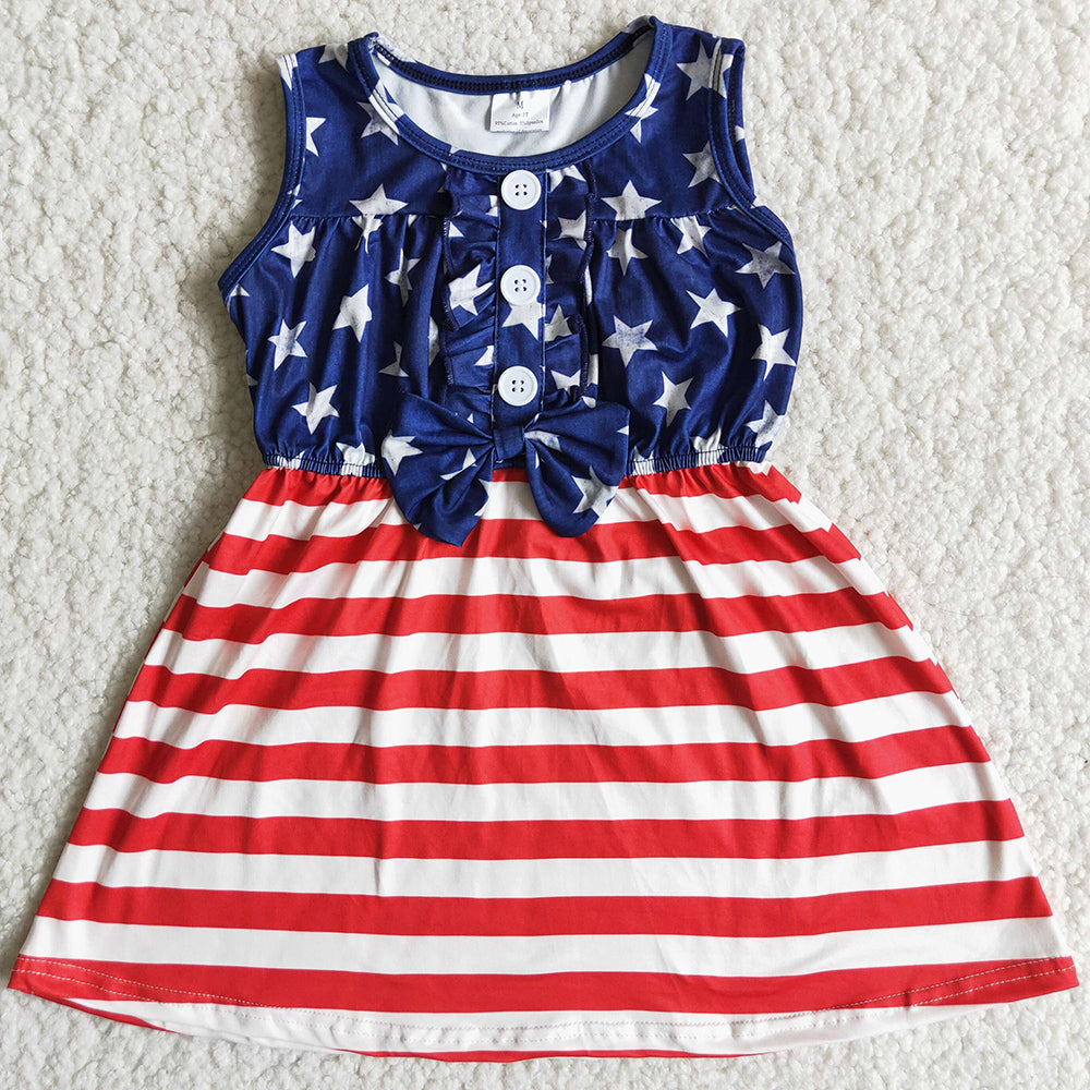 Wholesale Baby Girls Dresses July 4th Star Print Girl Clothes Dresses A17-12