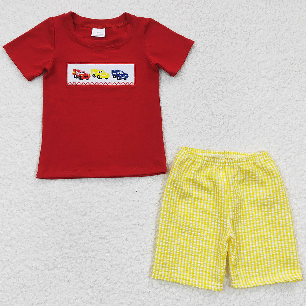 Summer Boys Clothing Car Embroidery Boutique Boys Outfits BSSO0133