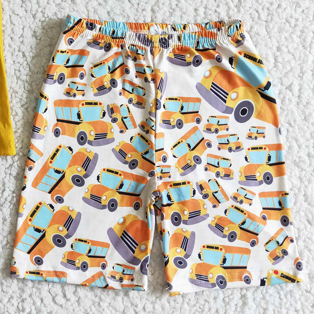 New Fashion Baby Boy Clothes Sets Back to School Bus Print Cute Toddler Boys Clothing Wholesale BSSO0041