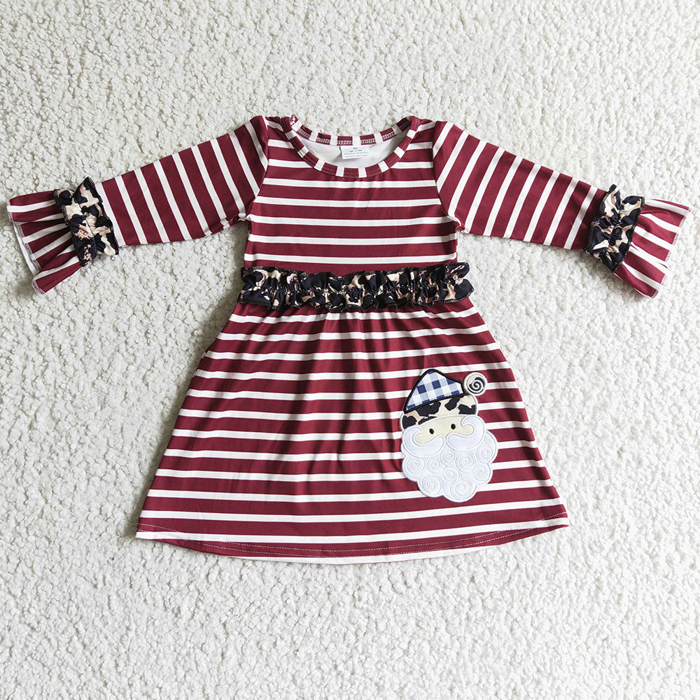 RTS Baby Girl Dress Santa Claus Embroidery Christmas Long Sleeve Girls Dresses GLD0071