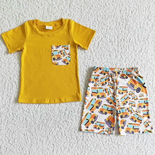 Boutique Baby Girls Clothes Back to School Kids Sibling Clothing School Bus Print Cute Little Girls Boys Clothing GSSO0075