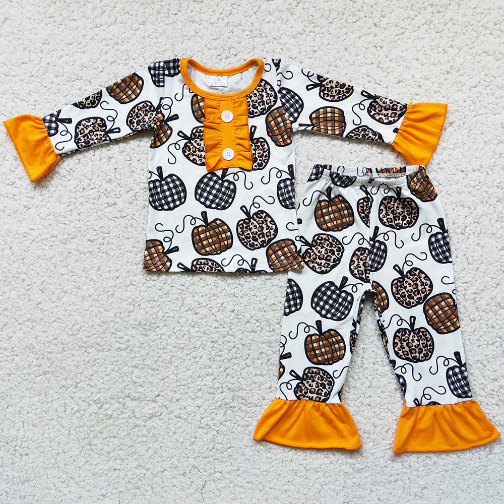 Hot Sale Baby Boys Pajamas Pumpkin Print Boutique Kids Sibling Pajamas Girls Nightwear Halloween Thanksgiving Boys Sleepwear 6 C11-38