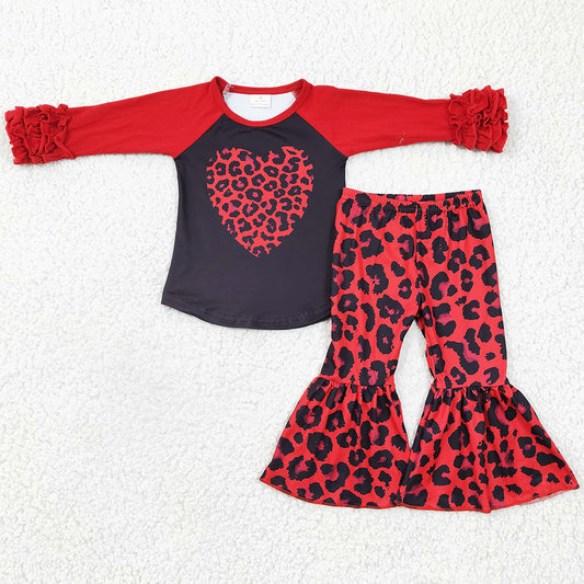 Red Love Leopard Print Girls Clothing Valentine's Day Outfits GLP0390