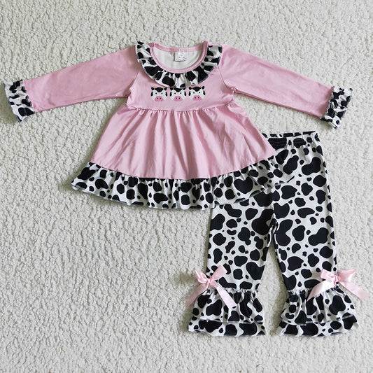 New Design Baby Girl Clothes Cow Print Cute Kids Outfits Pink GLP0165