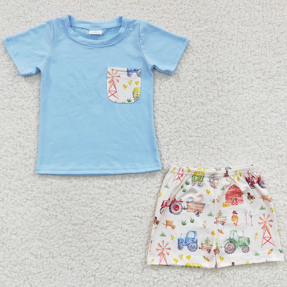 Boutique Boys Clothes Farm Print Cute Summer Kids Outfits BSSO0142