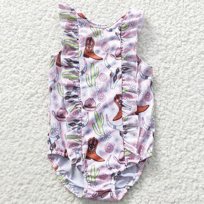 Baby Girls Swimsuit Cactus Cow One Piece Bathing Suits Swimsuits S0111