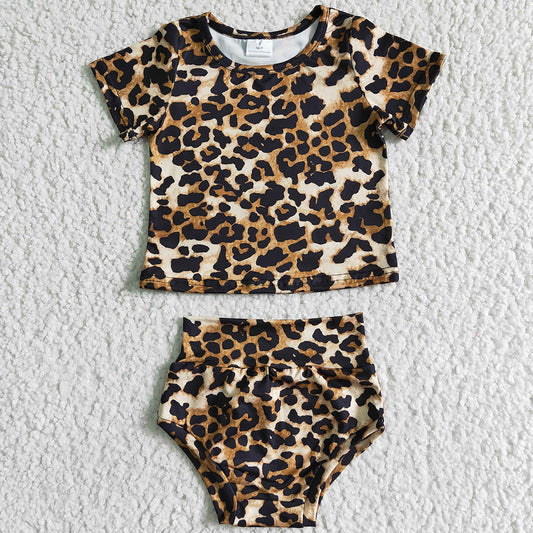 Toddler Baby Girls Clothes Cute Bummies Set Leopard Fashion Kids Clothes Girls Boutique Outfit Bummies B3-12