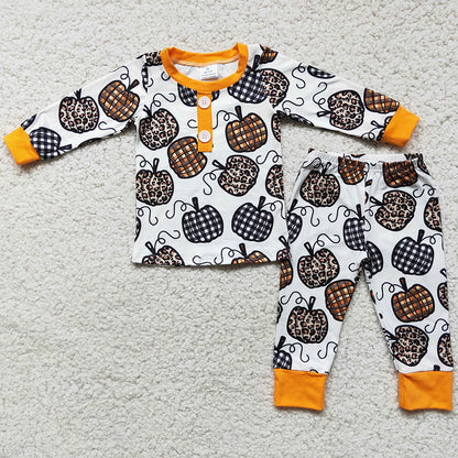 Hot Sale Baby Boys Pajamas Pumpkin Print Boutique Kids Sibling Pajamas Girls Nightwear Halloween Thanksgiving Boys Sleepwear 6 C11-38