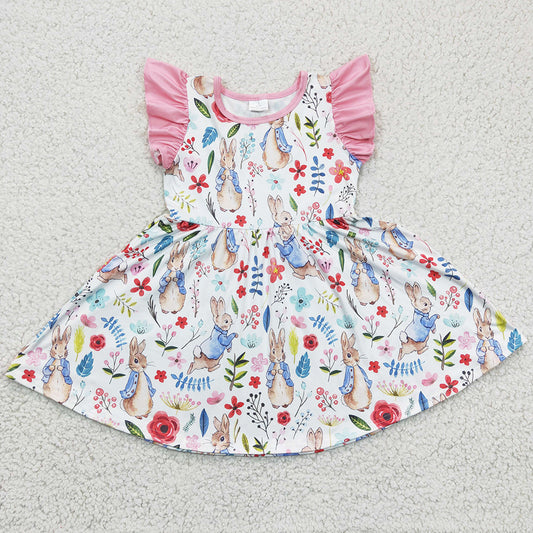 Boutique Baby Girl Dress Bunny Print Cute Easter Girls Dresses Spring GSD0229