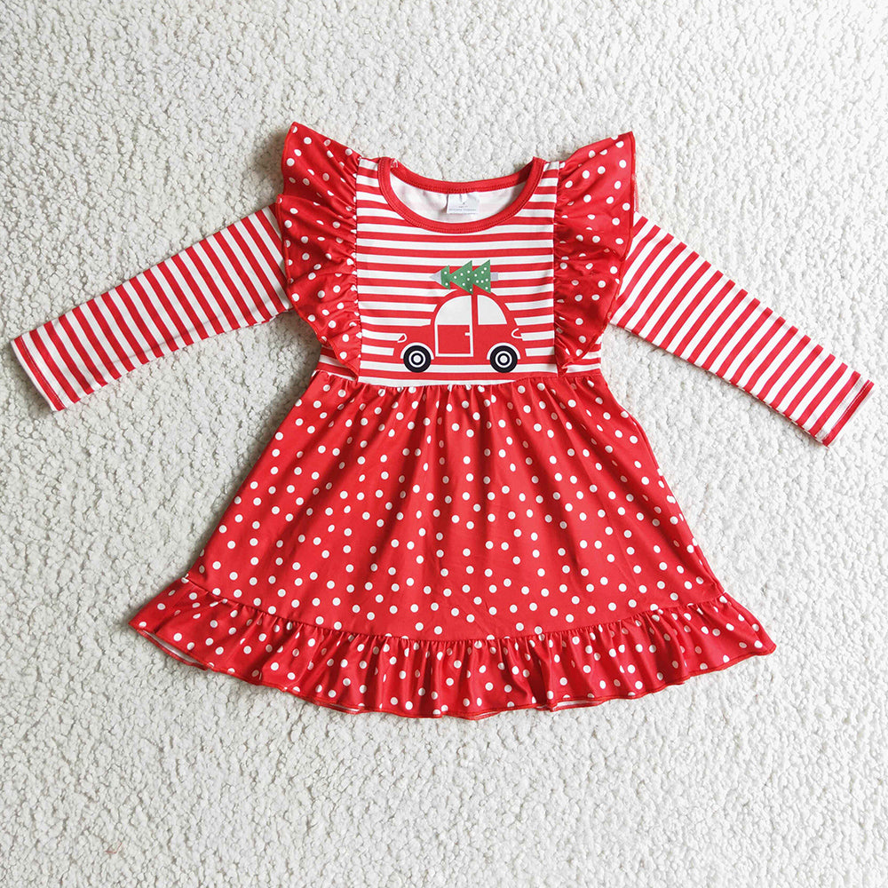 Boutique Girls Dress Christmas Car Print Baby Girls Dresses GLD0145