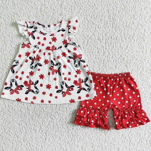 Cow Print Cute Baby Girls Clothes Set Summer Little Girls Clothing Boutique Outfits C8-21