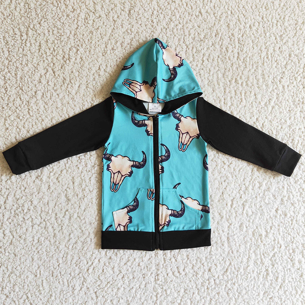 Cow Print Boys Hooded Top Zipper Design Boutique Baby Boys Clothes BT0083