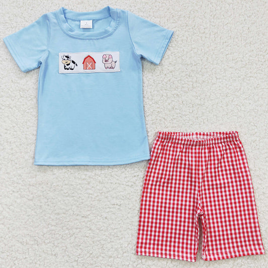 Farm Embroidery Baby Boys Clothes Cotton Boutique Boy Short Outfits BSSO0181